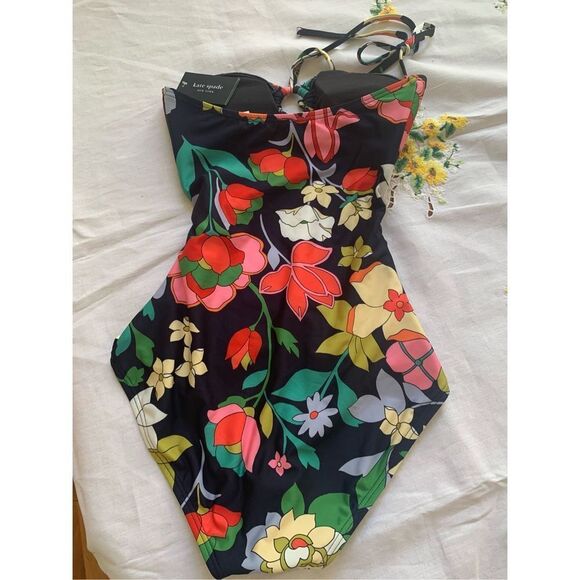 Kate Spade Flower Bed Bandeau One-Piece XS Blue Floral Tropical NWT - Picture 7 of 13